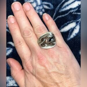 Rare Murano Style Glass Swirls Ring Gold White Black